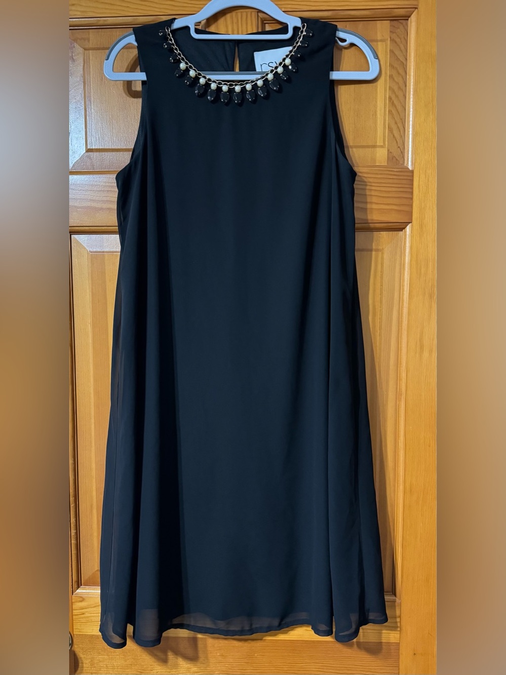 RSVP Black Midi Dress with Jeweled Neckline